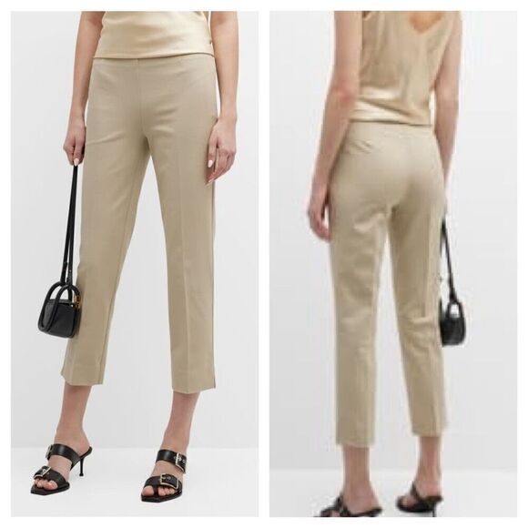 Lafayette 148 New York Metropolitan Stretch Cropped Bleecker Pants Sz 4 Khaki sl - Picture 1 of 10